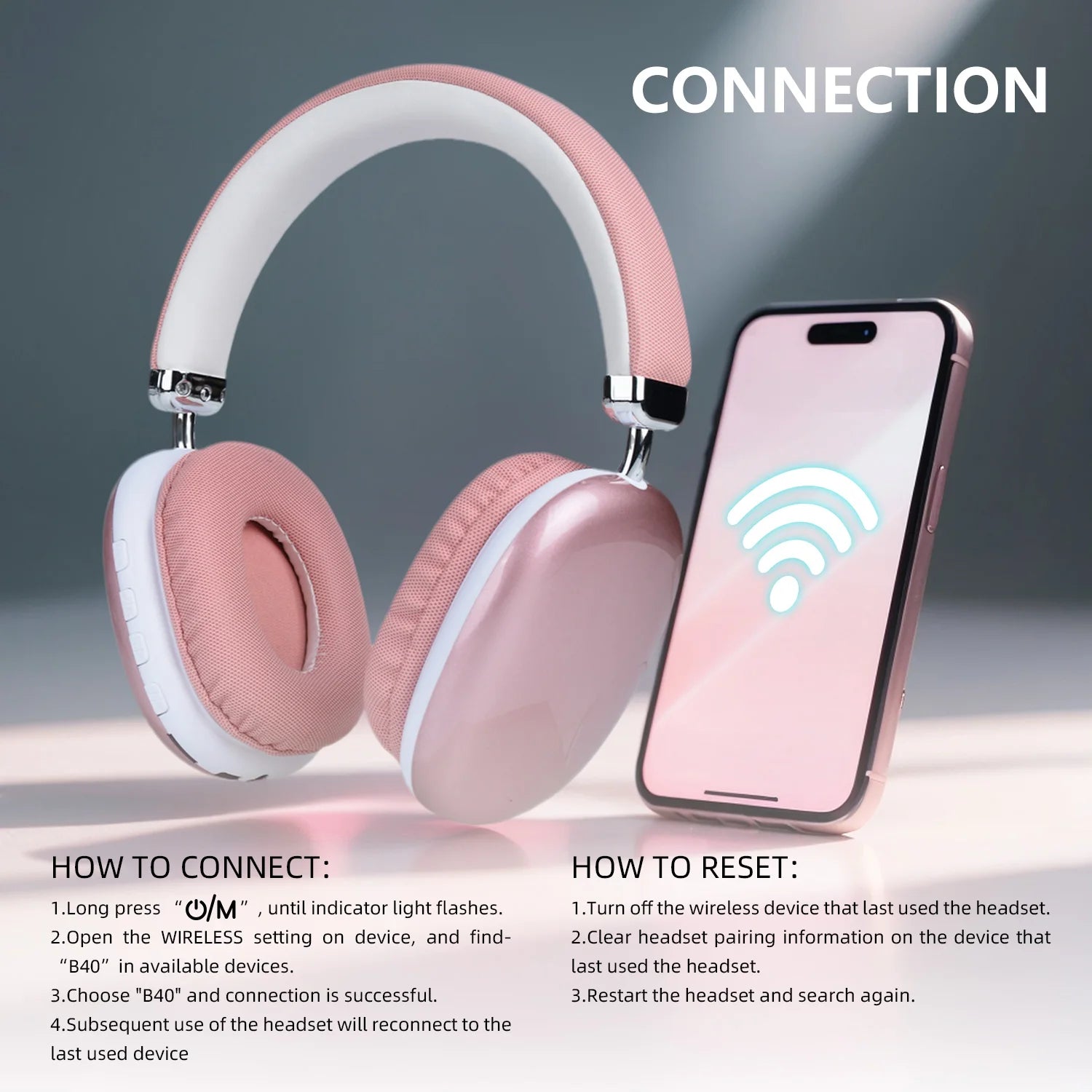 B40 Auriculares Bluetooth Rosa Over-Ear HiFi