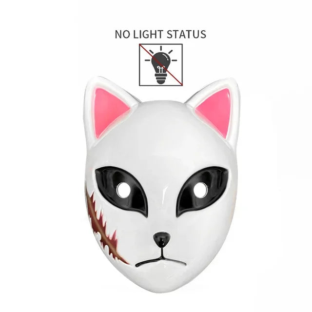 1 máscara facial Led brillante Demon Slayer, accesorio de Cosplay de Anime, cara de gato, zorro, Halloween, luz fría, máscara intermitente, disfraz de fiesta