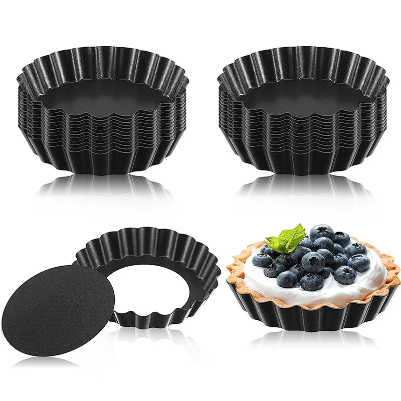 LMETJMA Mini moldes para tarta, moldes para tarta de huevo de 8cm con fondo extraíble, molde para tarta pequeña antiadherente, latas para magdalenas estriadas, sartén para tarta JT221