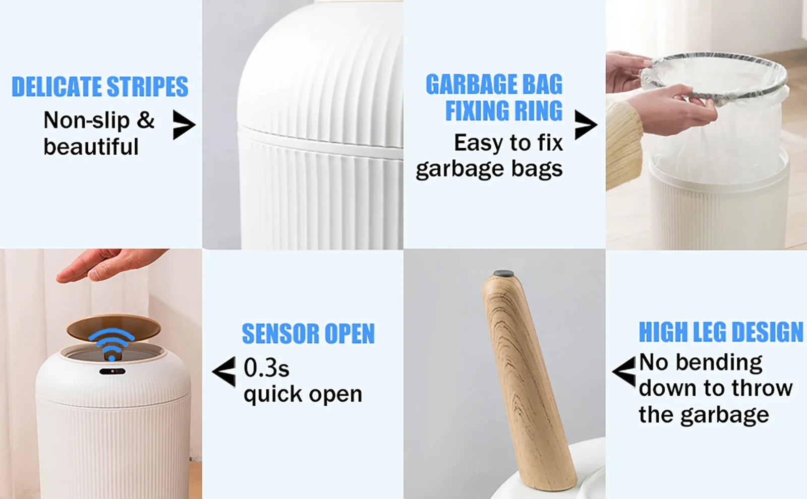 Cubo de Basura con Sensor de Movimiento de 10L, Automático con Tapa, Cubo de Basura Inteligente de Plástico Pequeño para Dormitorio, Baño, Cocina, Oficina