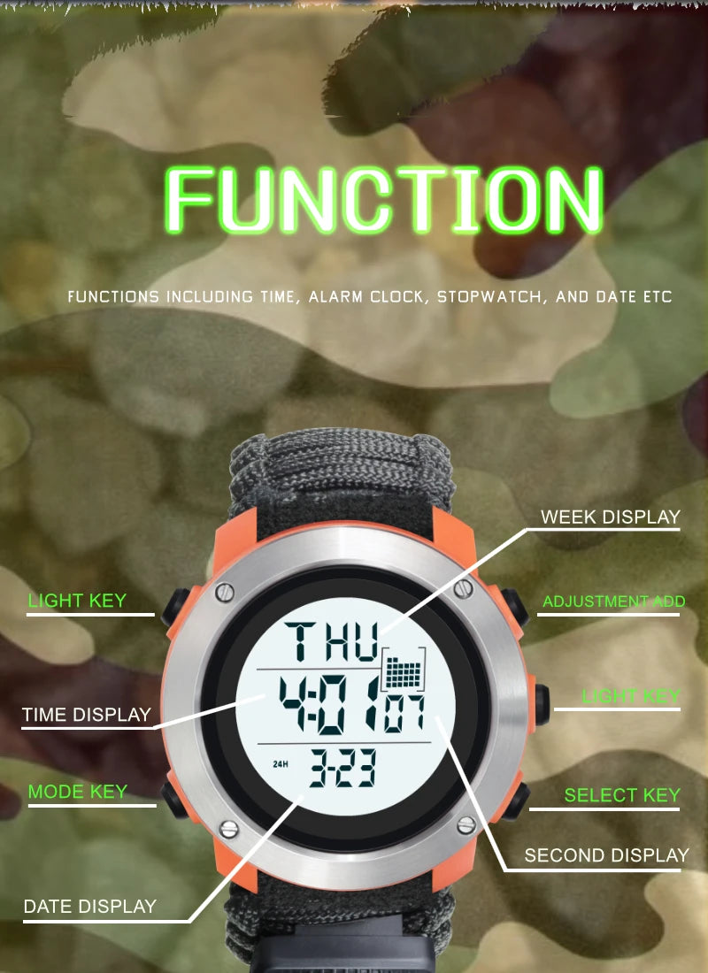 Reloj Digital Deportivo SHIYUNME con Brújula, Termómetro y LED Militar