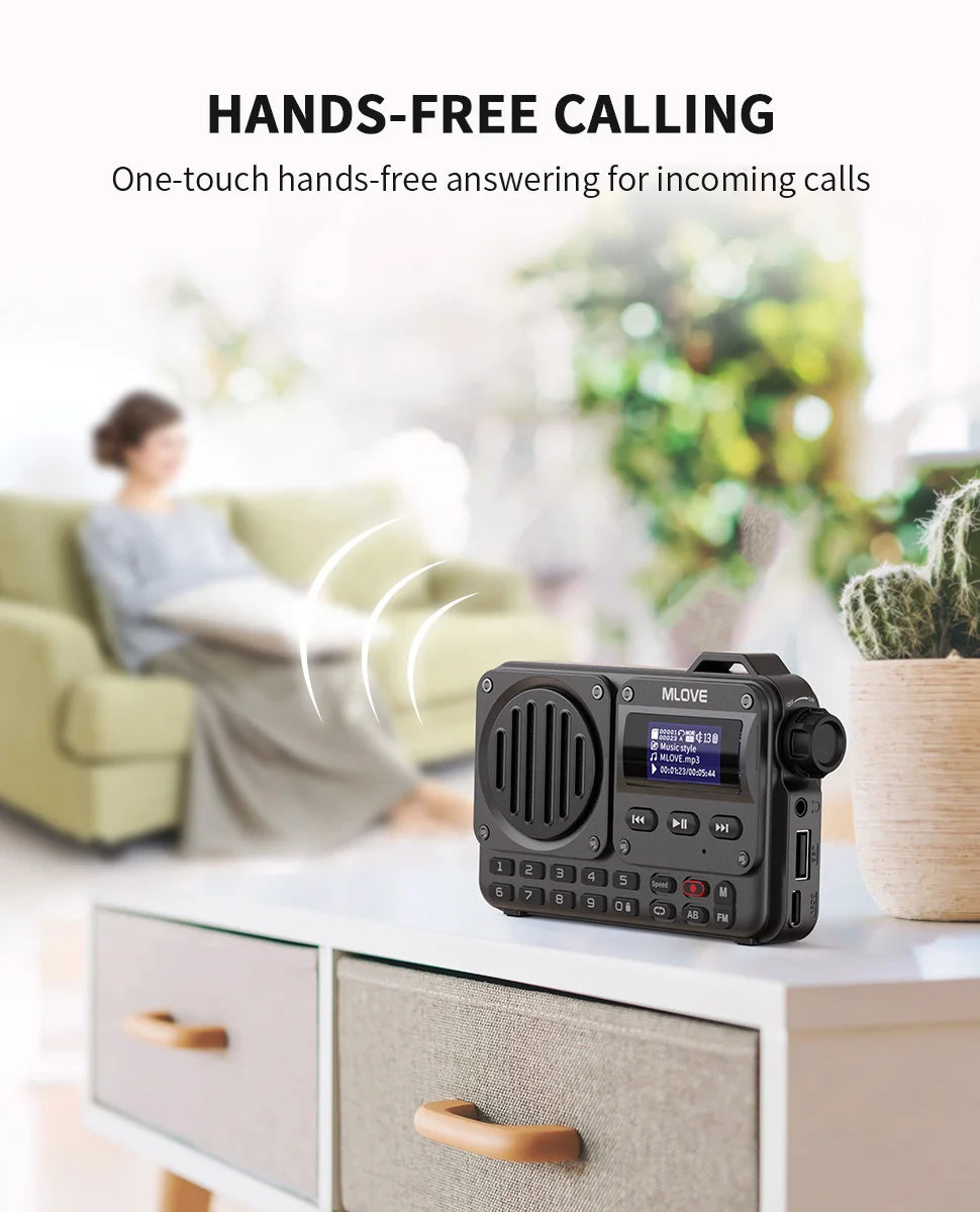 MLOVE BV800 Altavoz Bluetooth súper portátil con radio FM, pantalla LCD, antena, entrada auxiliar, disco USB, tarjeta TF, reproductor de MP3