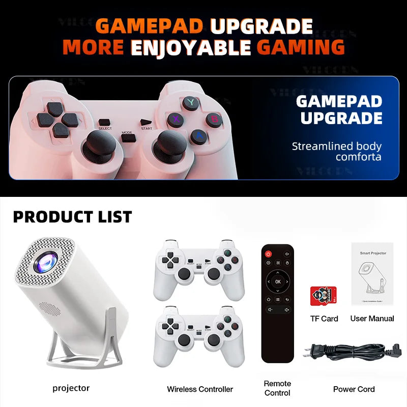 Mini Proyector Consola de Videojuegos 36000 Juegos con Android 11 Video 1080P Proyector para Interiores y Exteriores