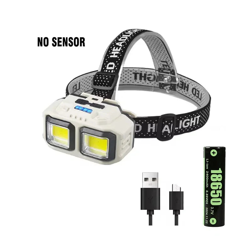 Linterna Frontal LED COB Recargable USB para Camping y Pesca