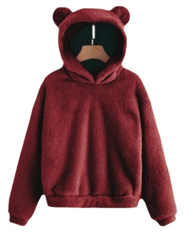 Sudadera con capucha y orejas de conejo para mujer, felpa cálida