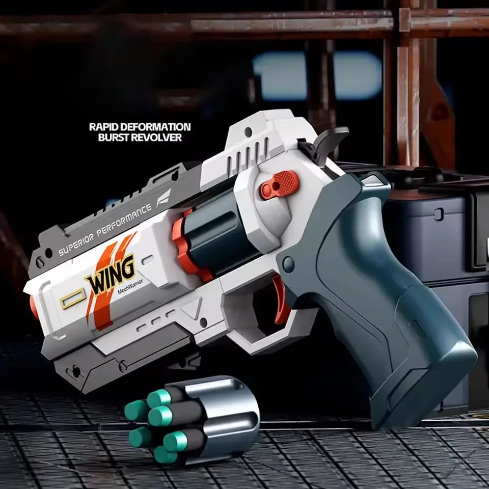 Pistolas de balas suaves para niños, juguete para niños y adultos, pistola de balas de espuma EVA, revólver de deformación rápida, juguetes de tiro al aire libre, regalos