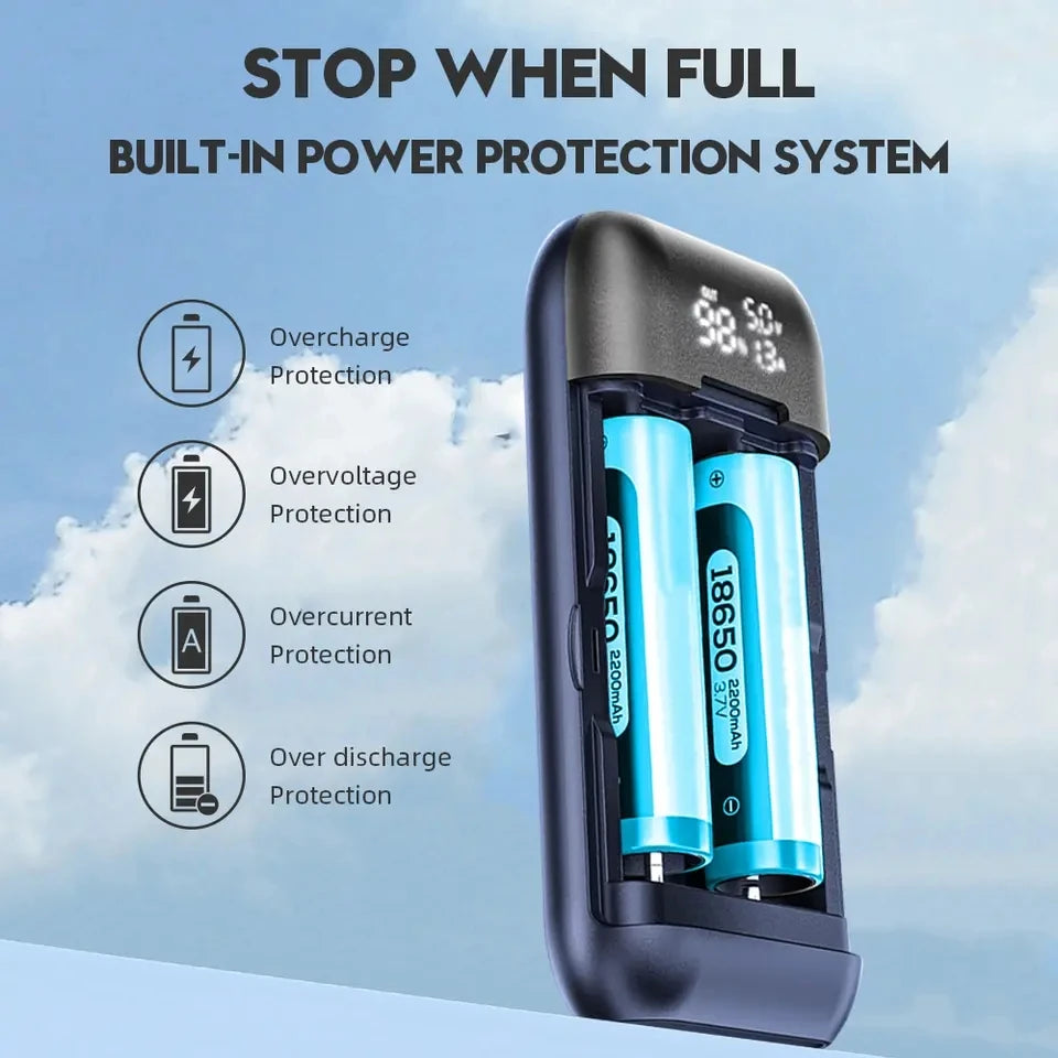 Caja Cargadora Power Bank 18650/21700, Carga Rápida QC3.0 18W