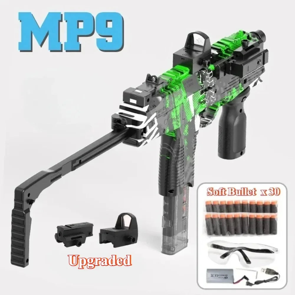 Pistola de Juguete Eléctrica MP9, Lanzador de Dardos de Espuma, Subfusil Automático para Adultos, Niños y Juegos al Aire Libre