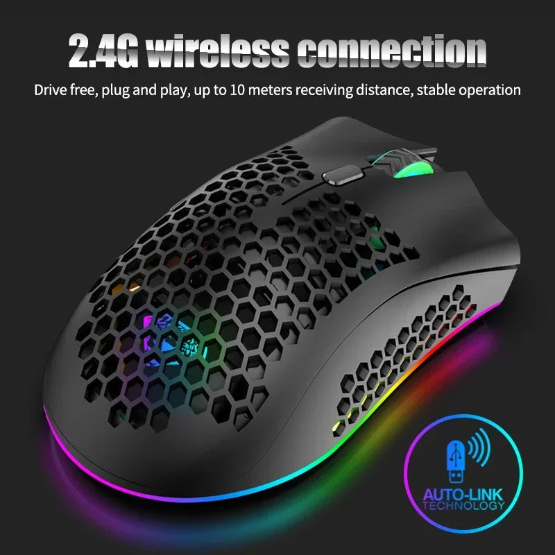 Ratón inalámbrico BM600 USB 2,4G inalámbrico RGB óptico celular ratón para juegos ergonómico óptico de panal ratón inalámbrico de oficina