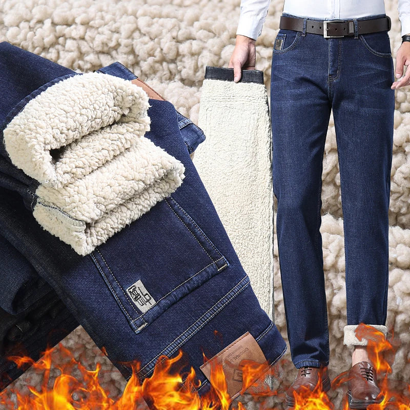 Pantalones Vaqueros Holgados para Hombre, Elásticos, con Forro Polar