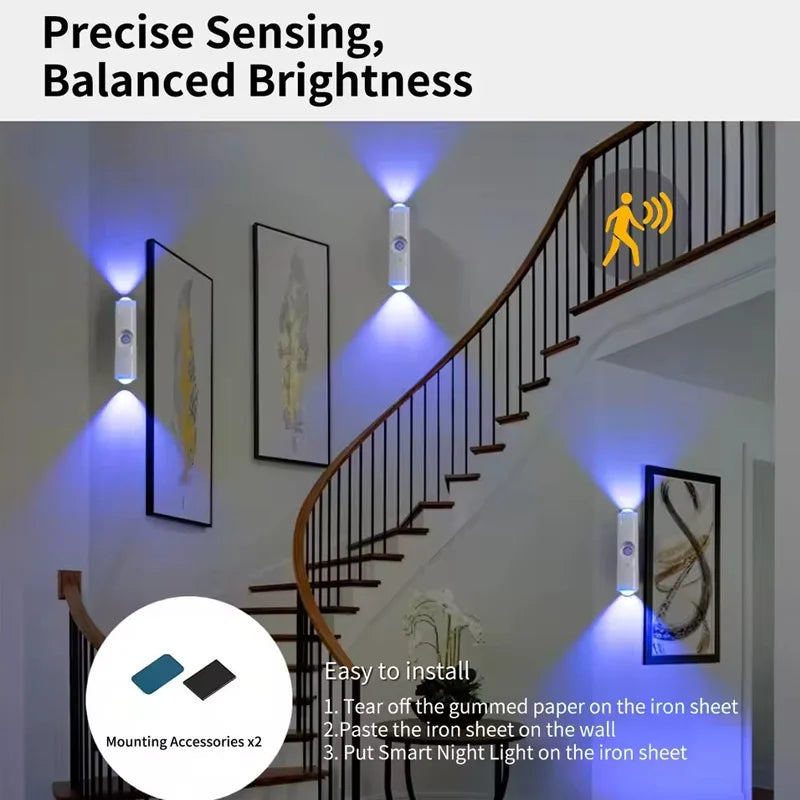 Lámpara de Noche Inteligente RGB con Gradiente, Sensor de Movimiento Magnético, Recargable, para Dormitorio, Baño, Armario, Jardín, Decoración del Hogar