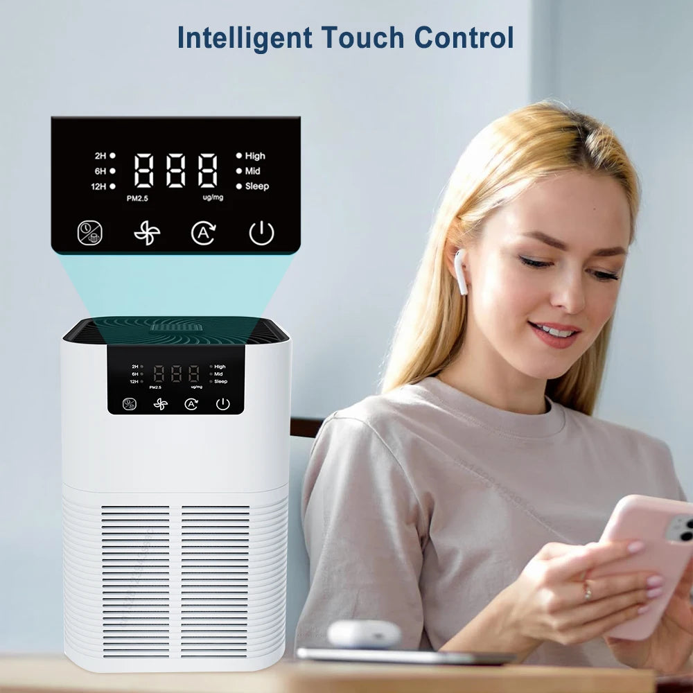 Purificador de aire con filtro HEPA, iones negativos y aromaterapia