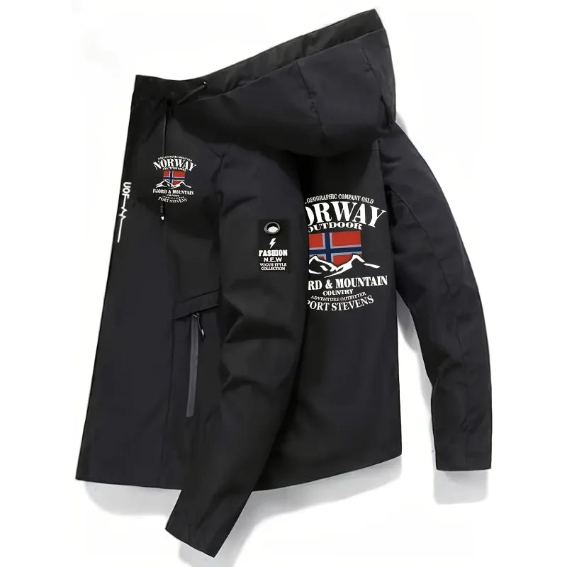 Chaqueta con Capucha para Hombre – Estampado Letras, Cierre Cremallera