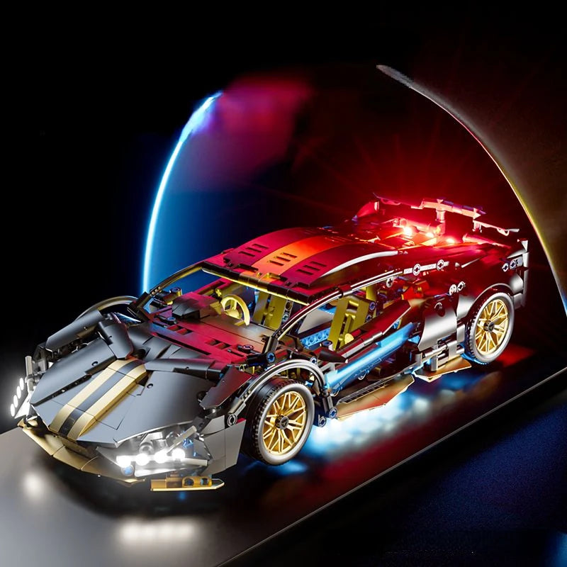 Tecnología 1:14 supercoche negro, bloques de construcción de carreras, coche de ladrillo ensamblado, juguete para regalo para niños, regalo de cumpleaños