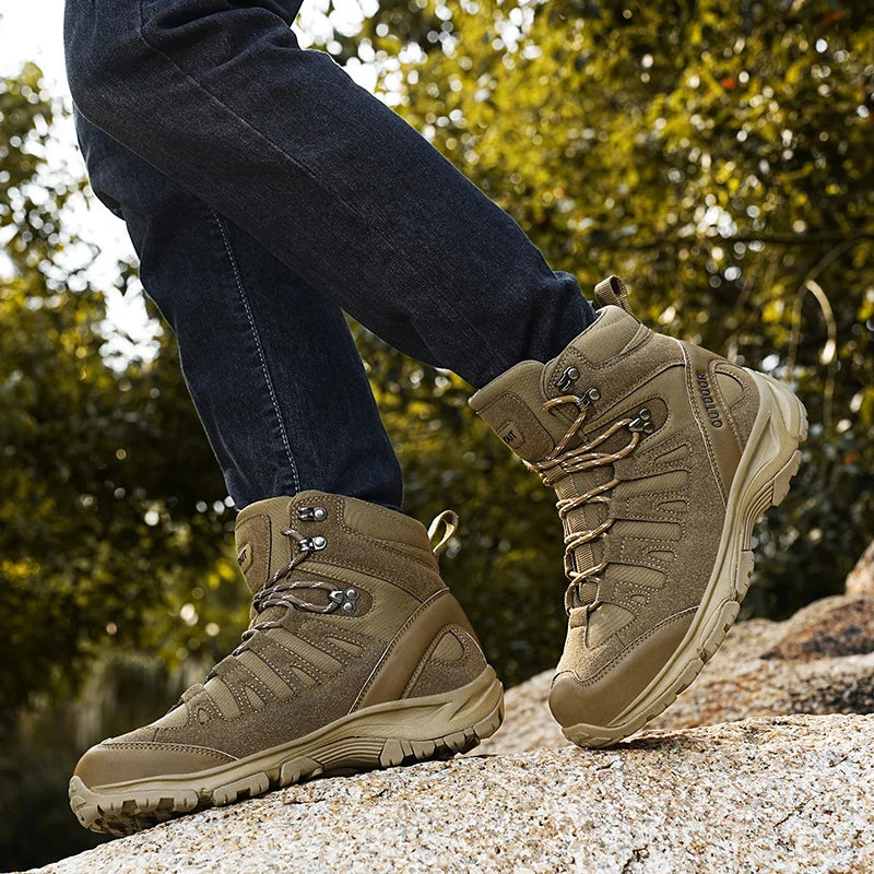 Botas de senderismo todoterreno para hombre, antideslizantes de caña alta