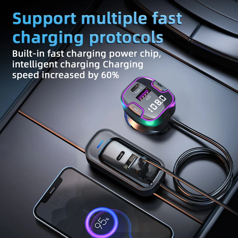 Transmisor FM Bluetooth 5.3 para Auto con Carga Dual USB y Manos Libres