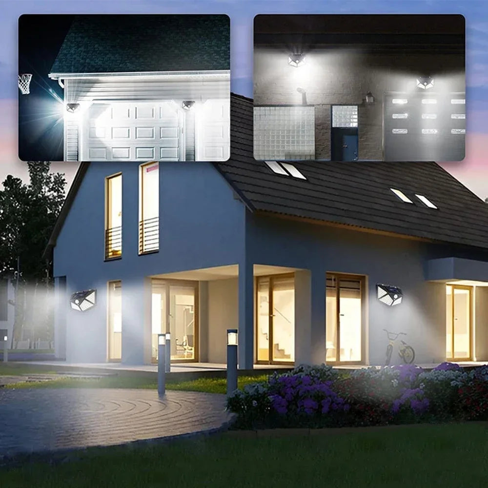 Lámpara Solar de Pared con Sensor de Movimiento PIR de 100 LED, Lámpara Solar Exterior Impermeable, Lámpara de Calle con Energía Solar, Decoración de Jardín