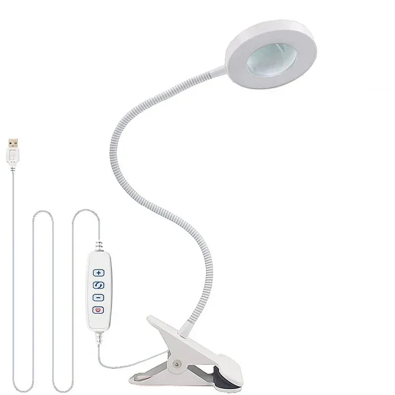 Lámpara de aumento 10X con clip 3 modos de color 10 atenuador de brillo 360 °   Lámparas flexibles de cuello de cisne para soldar lectura Nail Art