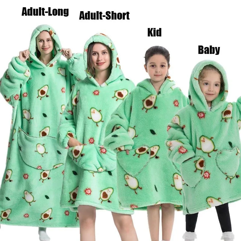Ropa de invierno para mujer, sudaderas con capucha de lana de felpa para adultos y niños, pijamas para el hogar, sudaderas con capucha muy cálidas, Jersey, Tops de gran tamaño