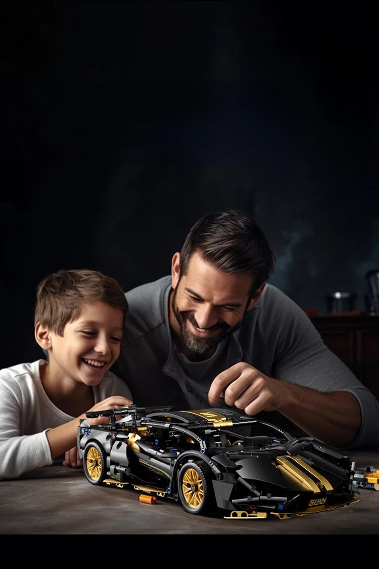 Tecnología 1:14 supercoche negro, bloques de construcción de carreras, coche de ladrillo ensamblado, juguete para regalo para niños, regalo de cumpleaños