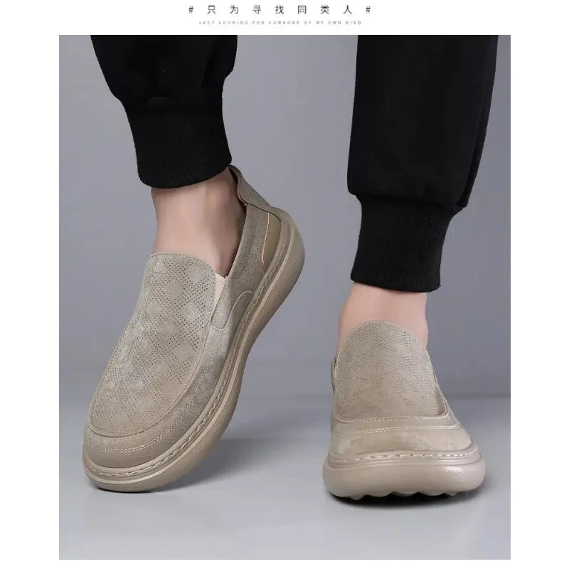 Mocasines de cuero suave para hombre sin cordones, antideslizantes