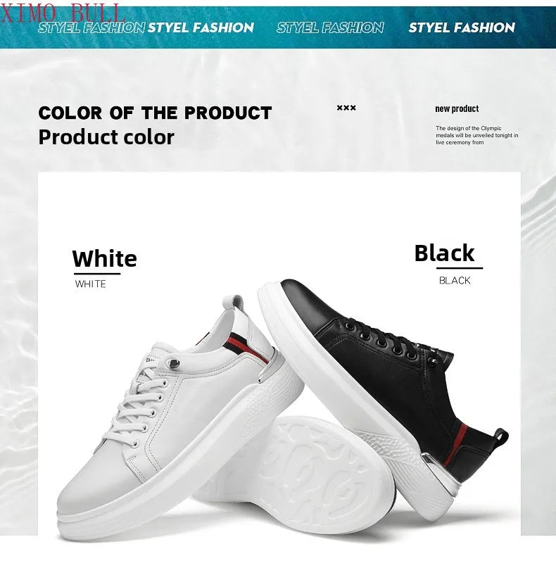 Zapatillas de deporte de cuero genuino para hombres, zapatos con elevador, zapatos invisibles transpirables, zapatillas de deporte casuales de moda para hombres