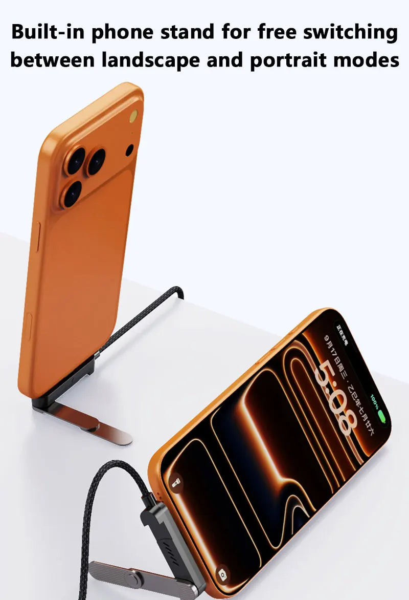 Cable de Carga Retráctil 3 en 1 de 65W con Soporte Plegable