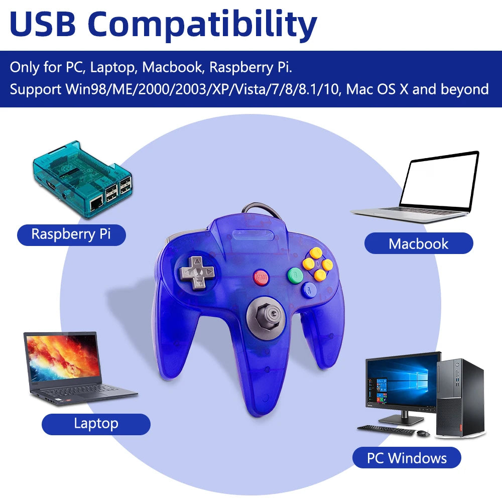 Mando con cable USB N64 mando de mando para Mac ordenador PC mango USB Gamepad