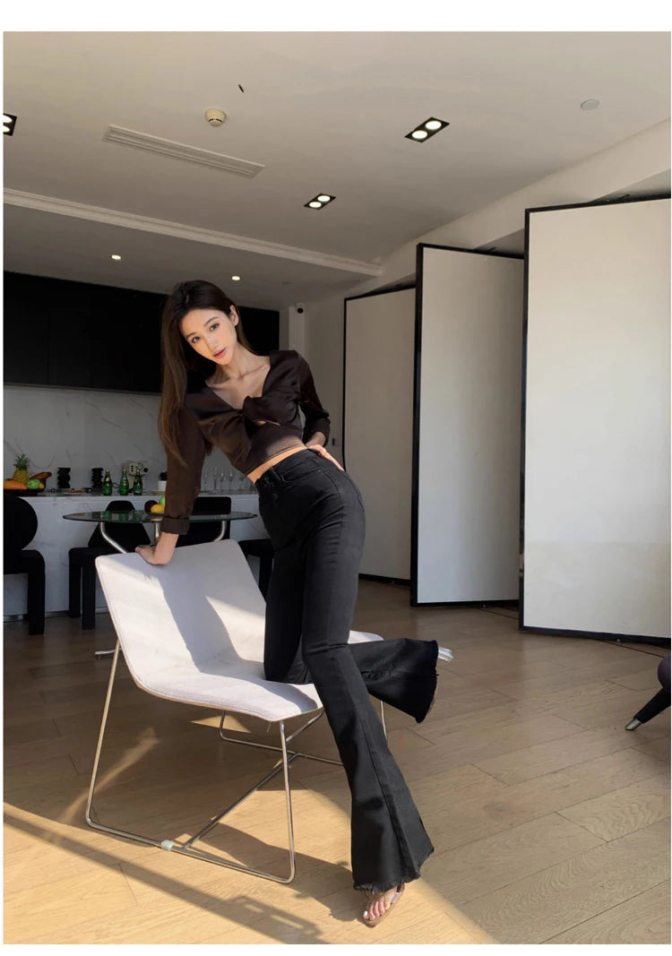 Pantalones Vaqueros Acampanados de Cintura Alta con Forro Polar para Mujer, Talla Grande