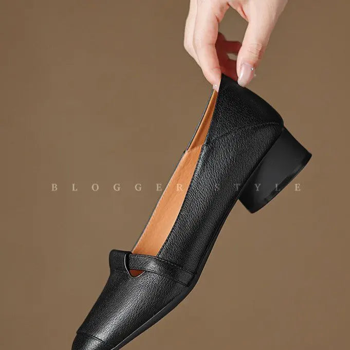 Zapatos Mary Jane vintage de cuero suave para mujer de otoño 2025, tacón grueso, suela suave cómoda, elegante y versátil
