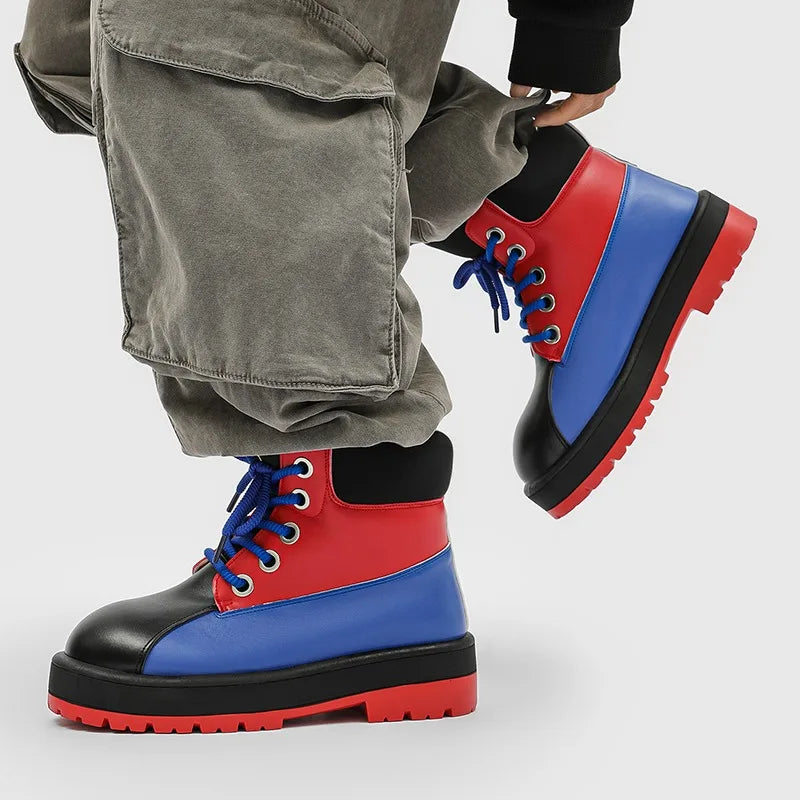 Botas de tobillo bicolor para hombre con suela gruesa antideslizante