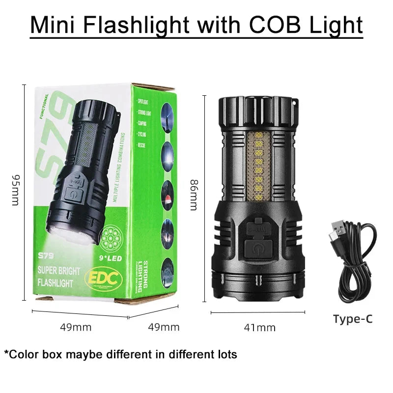 Mini Linterna LED Táctica 9 Focos para Camping