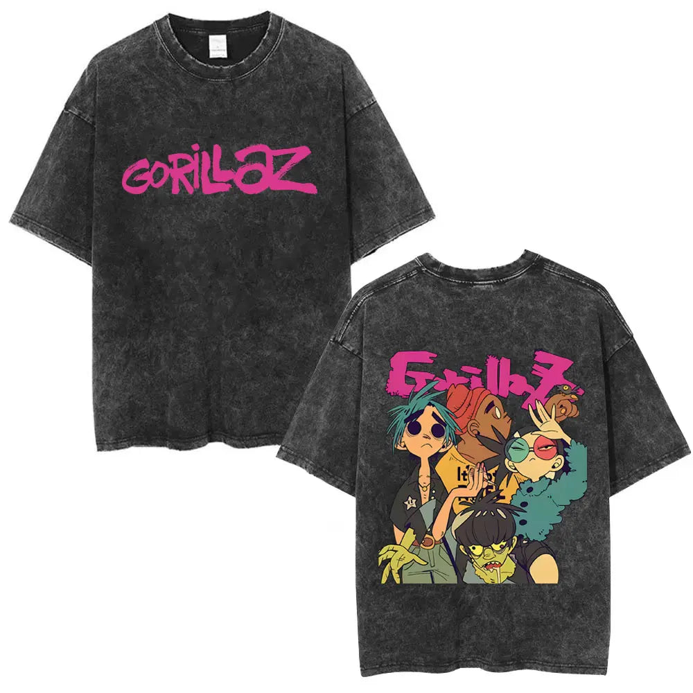 Camiseta Vintage Gorillaz, Punk Hip Hop Oversize, Unisex