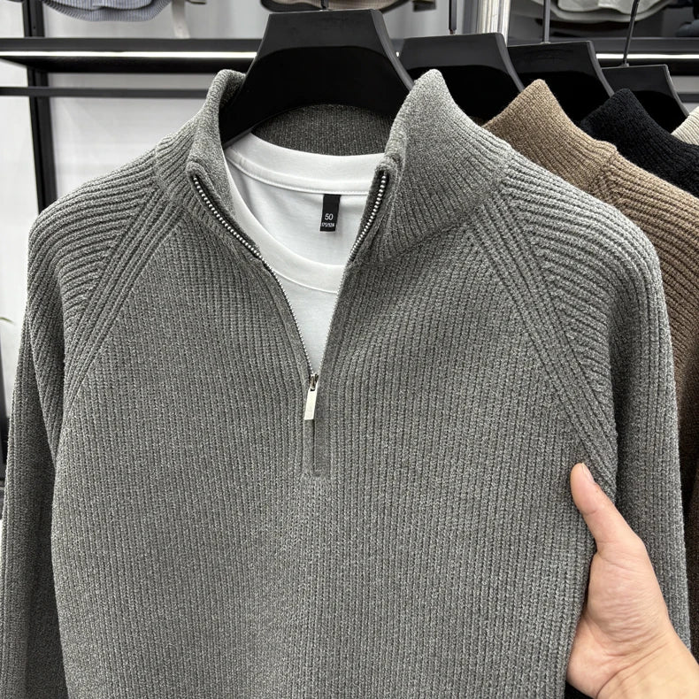 Suéter Masculino con Media Cremallera y Cuello Alto | Estilo Coreano