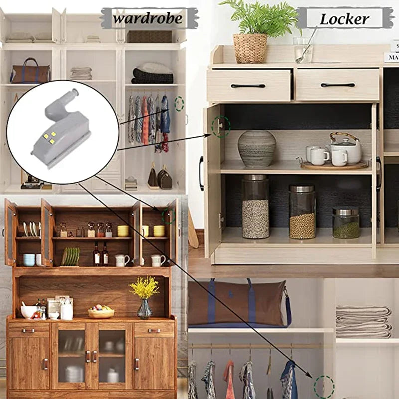 Luz LED para armario, lámpara con bisagra interior, luces universales con Sensor para puerta de armario, dormitorio, armario, cocina, luz nocturna