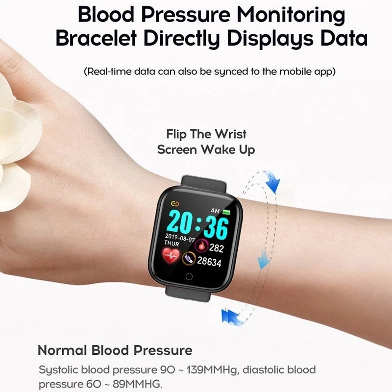 Reloj inteligente D20Pro para hombres y mujeres, reloj deportivo con seguimiento de actividad física, Monitor de ritmo cardíaco y presión arterial, reloj inteligente resistente al agua para Android IOS