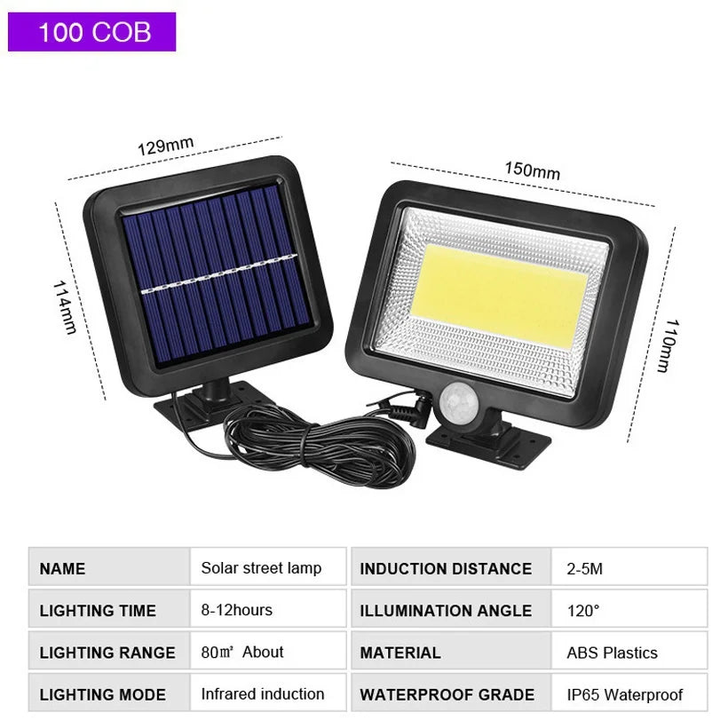 Lámpara Solar LED COB con Sensor de Movimiento para Jardín
