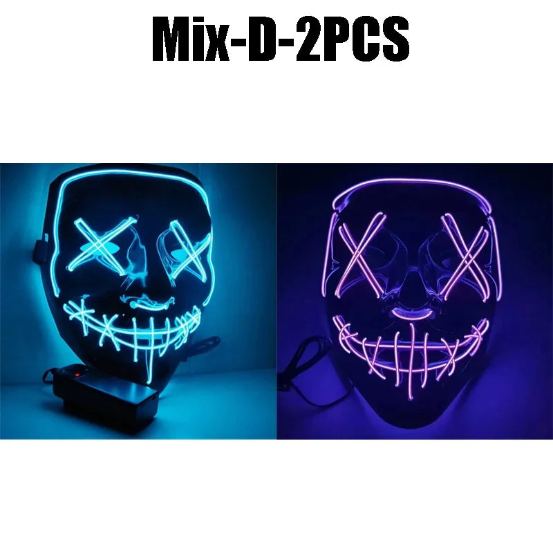 Cosplay disfraz de Halloween luz LED máscara de miedo máscara de Halloween cara para hombre niños Techwear máscara de encaje máscara facial decoración de fiesta