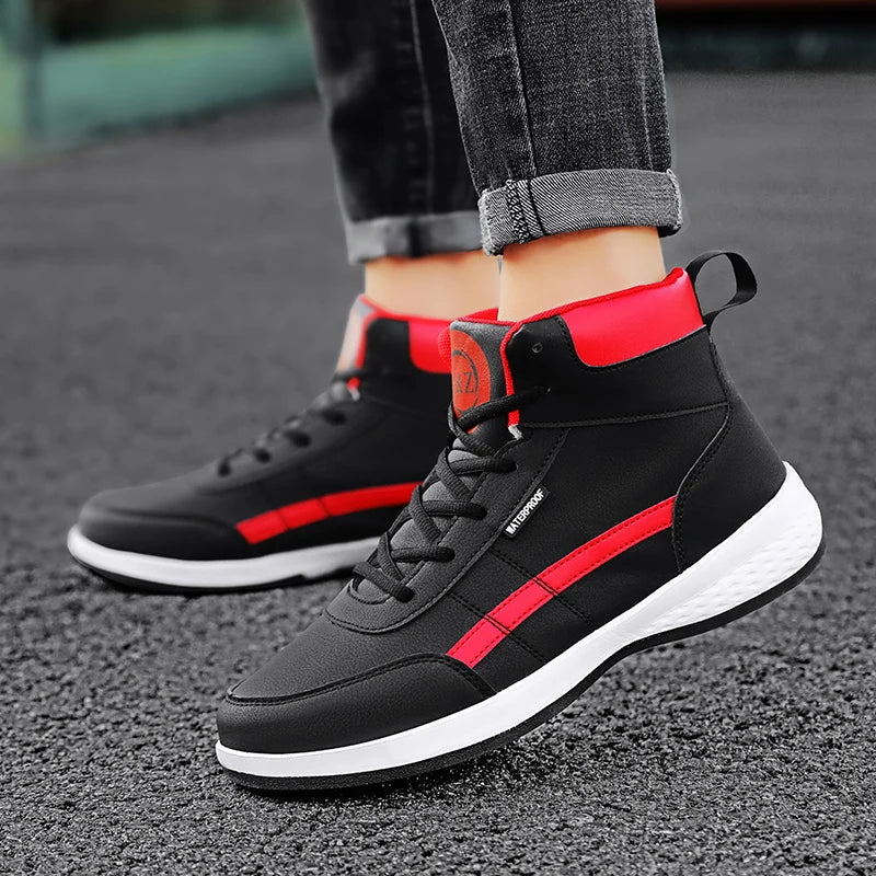 YRZL-Zapatos Deportivos de cuero para hombre, Zapatillas altas impermeables para caminar, ocio, antideslizantes, primavera y otoño