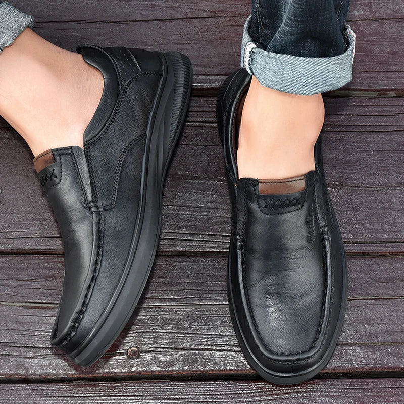 Zapatos náuticos de cuero vintage para hombre con cordones y suela antideslizante