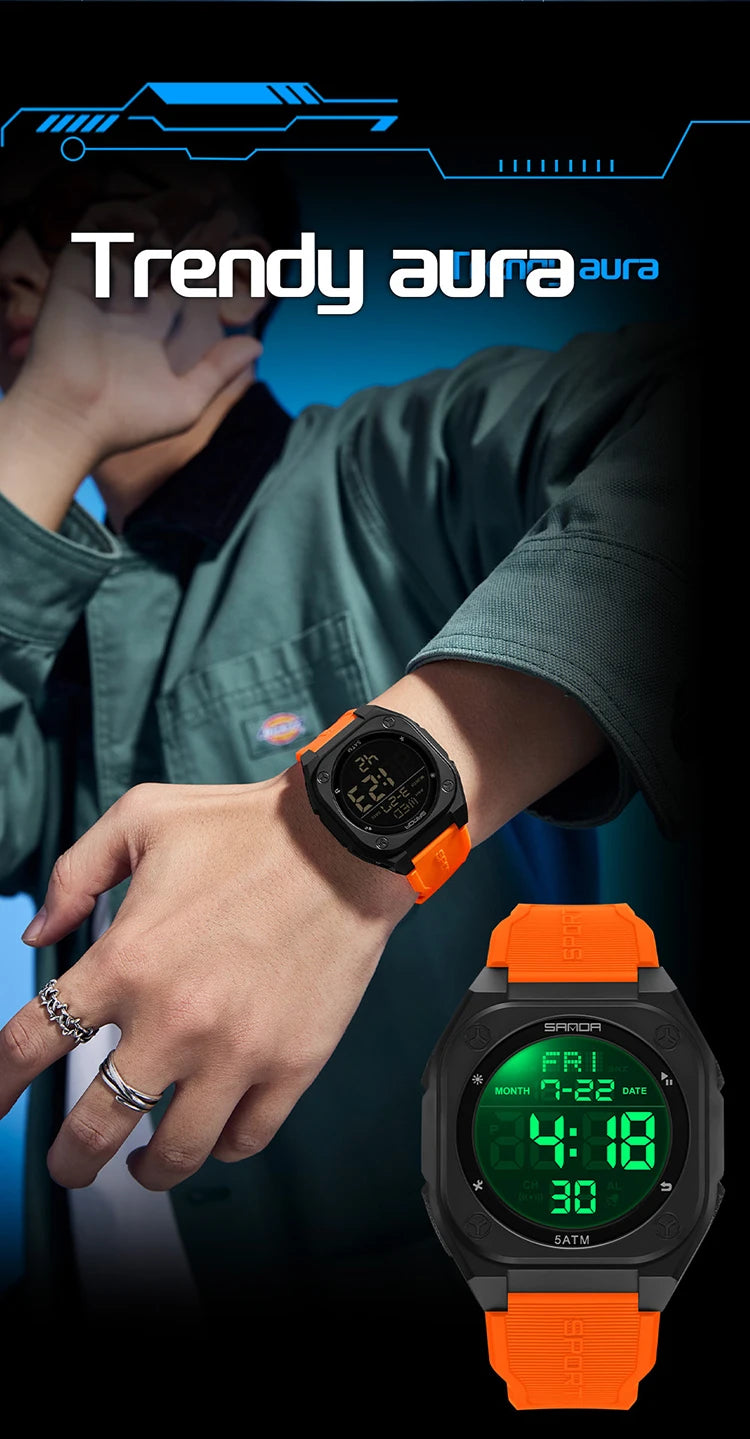 Reloj Digital SANDA 6272 para Estudiantes, Luminoso y Resistente al Agua