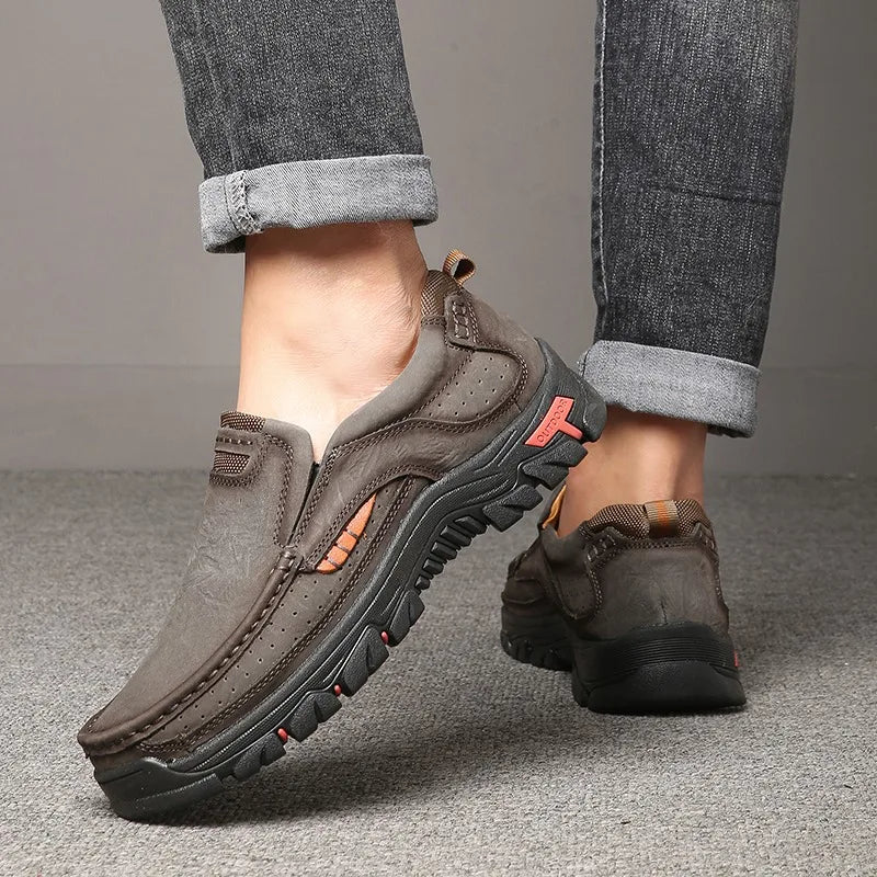 Mocasines de cuero genuino para hombre con suela gruesa antideslizante