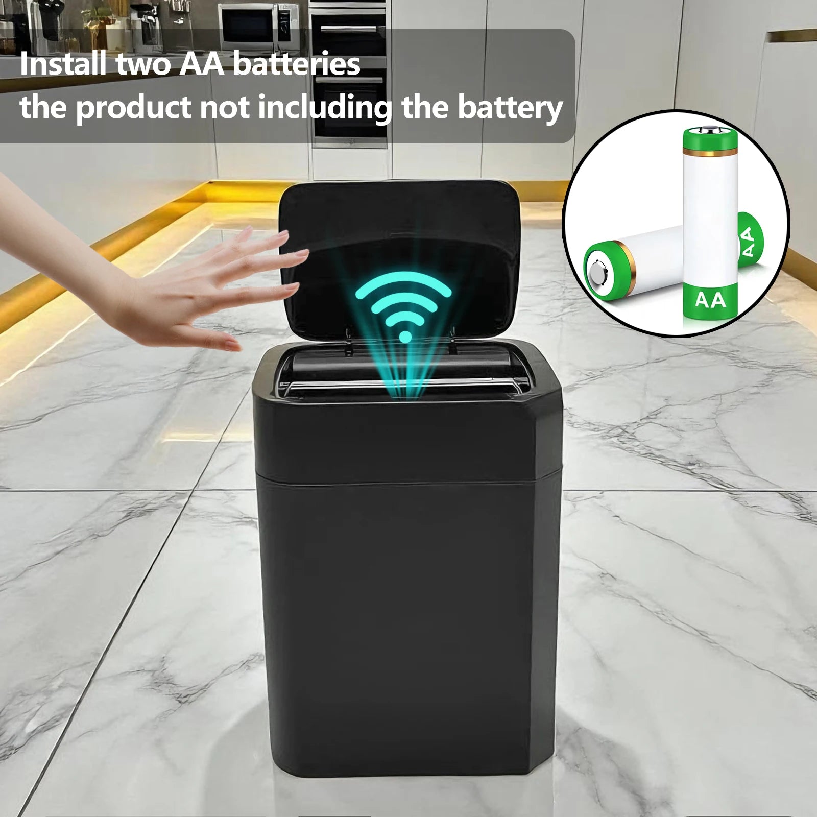 ONEKA Cubo de basura negro de inducción con sensor de movimiento automático delgado para baño, dormitorio, cocina, oficina