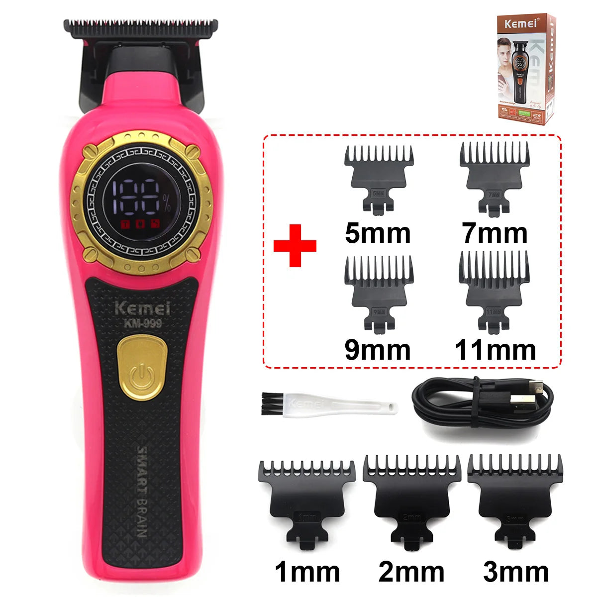 Máquina de Cortar Cabello Eléctrica KM999 con Pantalla Digital, Cortadora Inalámbrica