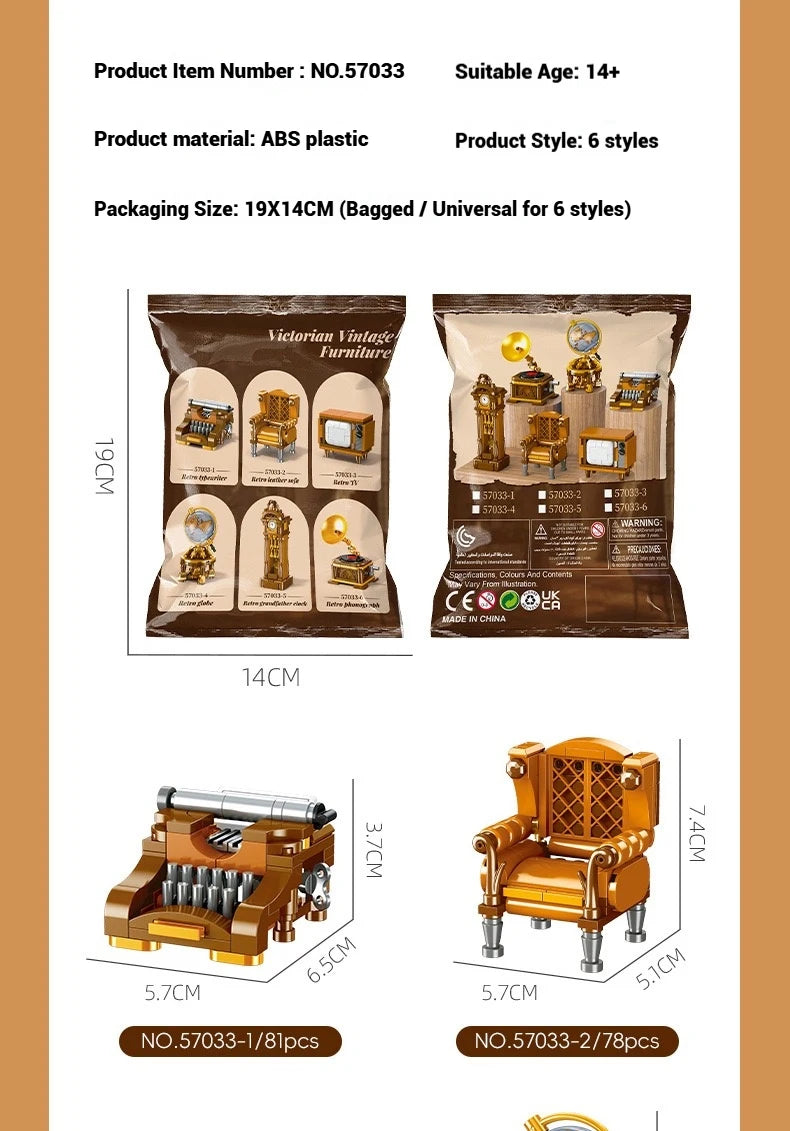 Bloques de Construcción de Muebles Retro 57033, Modelo MOC para Armar, Decoración de Escritorio, Regalo Coleccionable para Adultos, Cumpleaños, Días Festivos