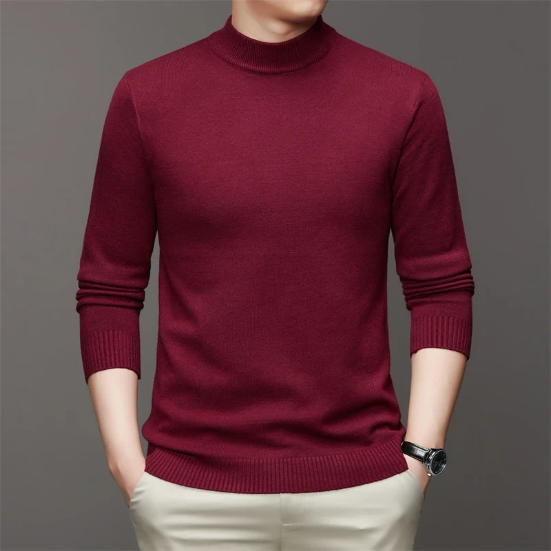 Suéter de color sólido de manga larga con cuello medio alto para hombre de 7 colores Top suave, cálido y cómodo con base