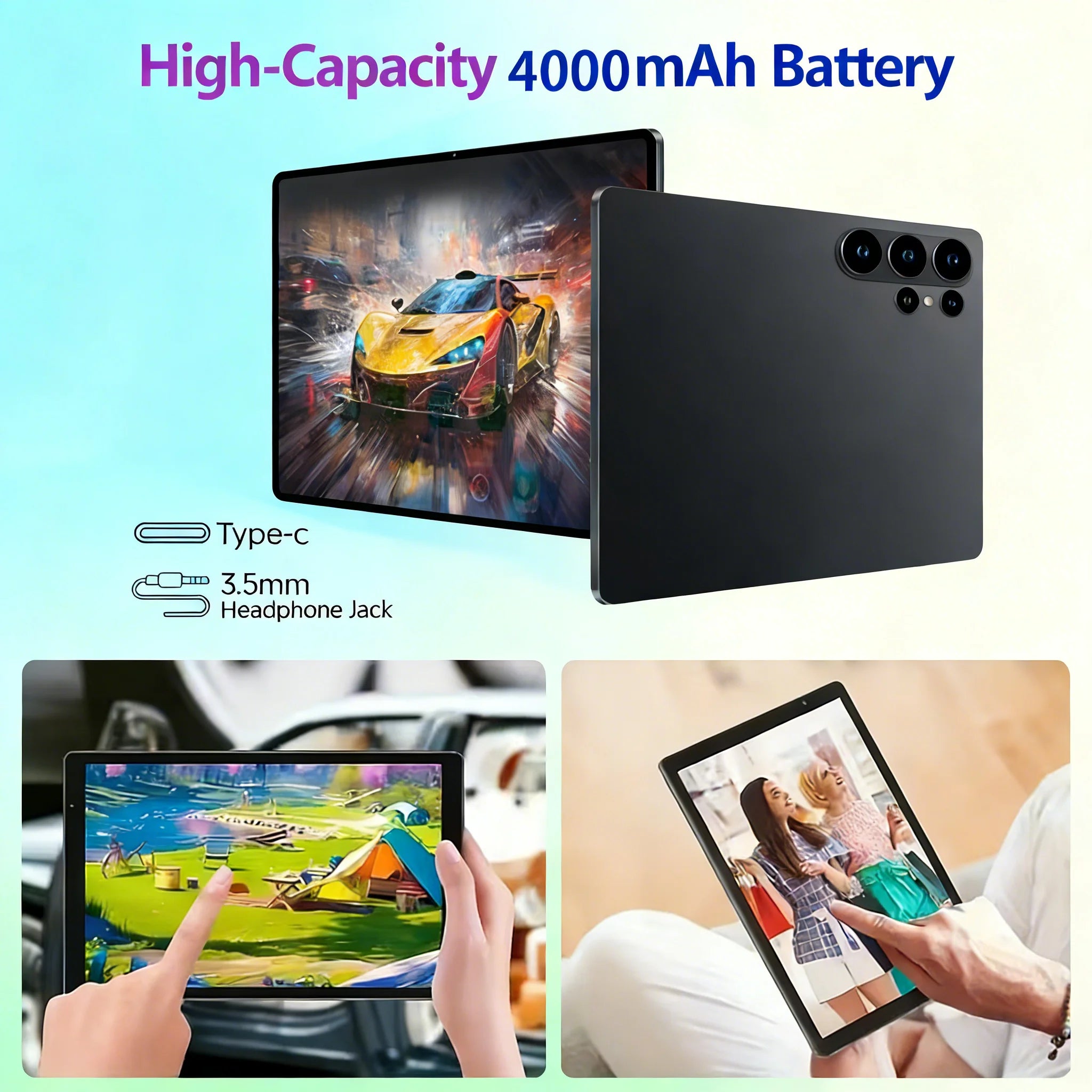 Tablet PC con Batería de 4000mAh, 8GB+256GB de Almacenamiento, Cámara HD, Sistema Operativo Android 15 para Entretenimiento y Negocios