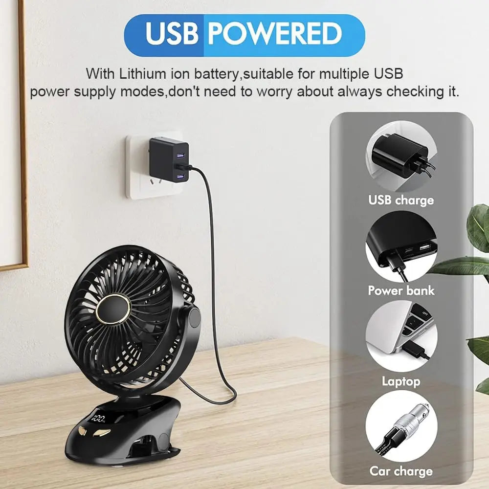 Ventilador con Clip Portátil para Escritorio y Cama
