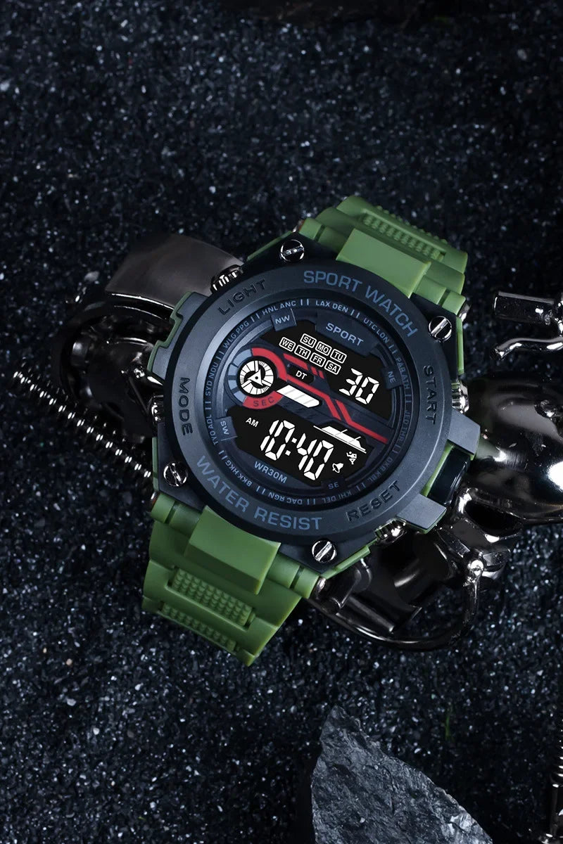 Reloj deportivo YIKAZE para hombre, relojes deportivos impermeables para hombre, reloj militar Digital LED multifunción, reloj despertador, reloj de pulsera electrónico
