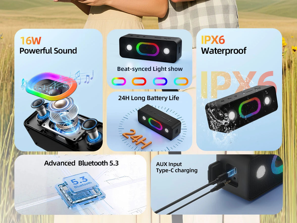Ortizan S11 Altavoz Bluetooth Portátil con Luces LED